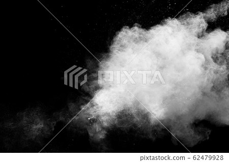 Freeze motion of white dust particles splash on black background. Freeze motion of white dust particles splash on black background. 62479928