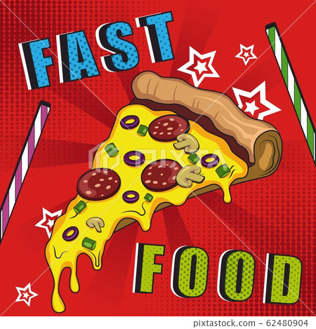 Vector Illustration with Pizza and Straws in Pop Art Style Vector Illustration with Pizza and Straws in Pop Art Style 62480904