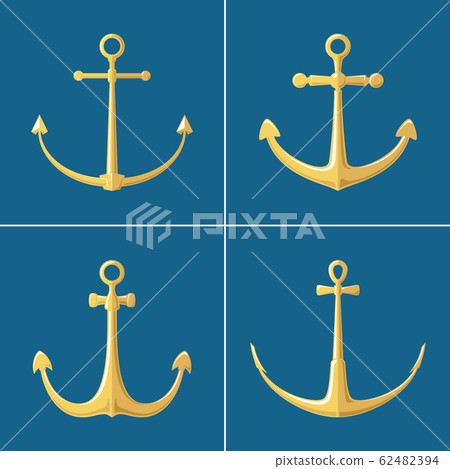 Set of gold flat anchors isolated Set of gold flat anchors isolated 62482394