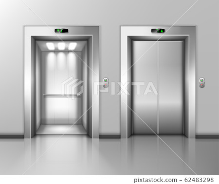 Lift doors, elevator close and open. hall interior Lift doors, elevator close and open. hall interior 62483298