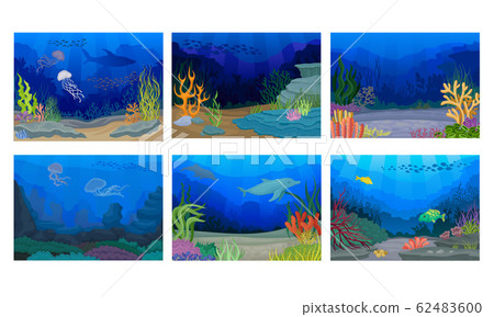 Underwater and Marine Scenes and Views with Fish and Algae Vector Set Underwater and Marine Scenes and Views with Fish and Algae Vector Set 62483600