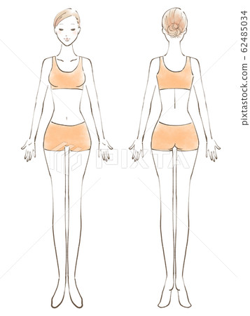 全身女性裸眼緊閉比基尼橙色（彩色） 62485034