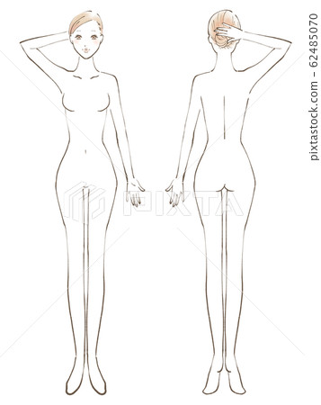 Whole body female naked one hand raised (colored) 62485070