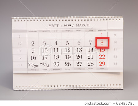 Calendar page with marked date 8 March of 62485783