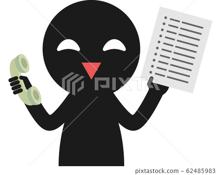 咧著嘴笑的人拿著電話和列表 咧著嘴笑的人拿著電話和列表 62485983