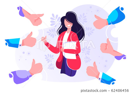 Smiling happy young woman surrounded  62486456