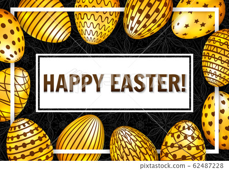 Happy Easter greeting card with golden eggs on... - Stock Illustration ...