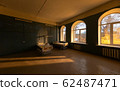 Hospital ward with large semicircular windows and 62487471