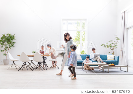 Three generation family, living room, two-family house 62487670