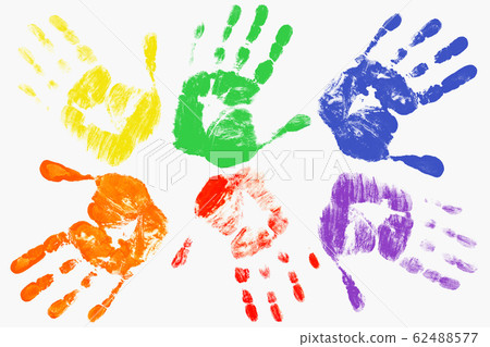 Handprints with the LGBT colors on a light 62488577