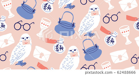 Seamless pattern: witches at school of magic set 62488666