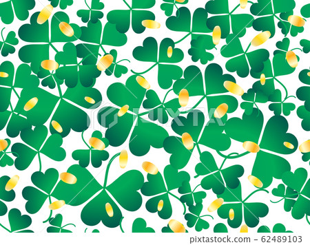 Clover leaves and golden coins seamless pattern. - Stock Illustration ...