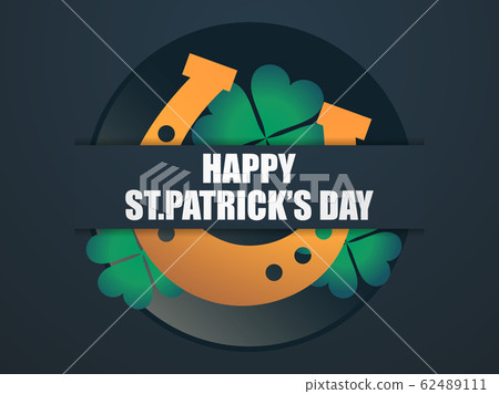 Happy St. Patrick's Day. Leaf clover and horseshoe 62489111