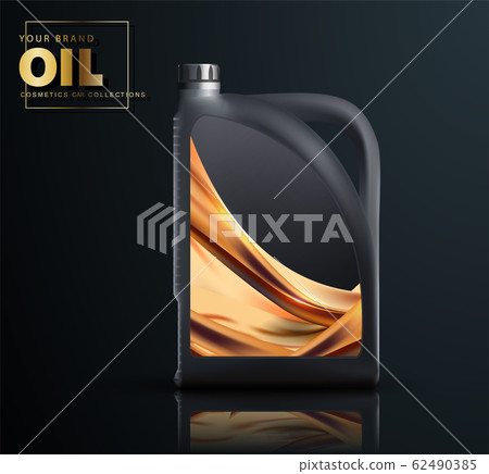 Canister of engine motor oil, full synthetic clinging molecules protection. Bottle engine oil, Technical illustrations. Realistic 3D vector image. canister 62490385