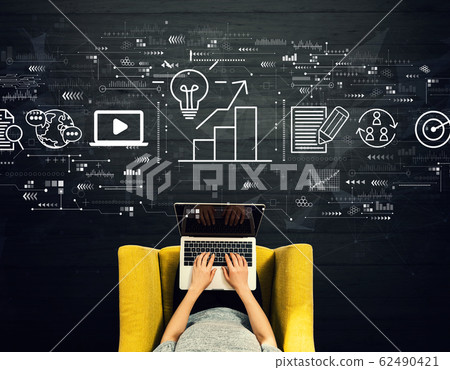 Content marketing concept with person using a laptop 62490421