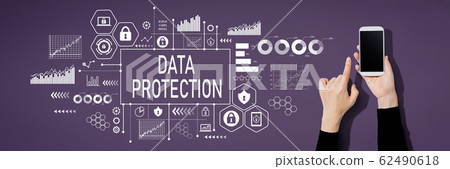 Data protection concept with person using a smartphone Data protection concept with person using a smartphone 62490618
