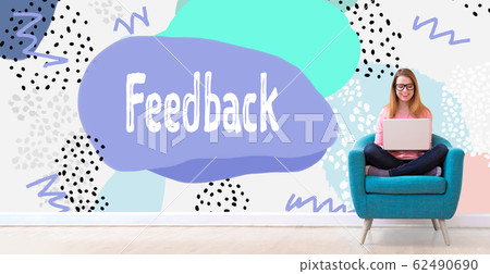 Feedback with woman using a laptop Feedback with woman using a laptop 62490690