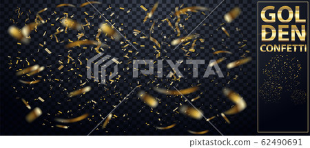 Falling Shiny Glitter Gold Confetti isolated on black transparent background. Christmas or Happy New Year Confetti. 3D confetti rain festive background for the card, invitation. Vector Falling Shiny Glitter Gold Confetti isolated on black transparent background. Christmas or Happy New Year Confetti. 3D confetti rain festive background for the card, invitation. Vector 62490691