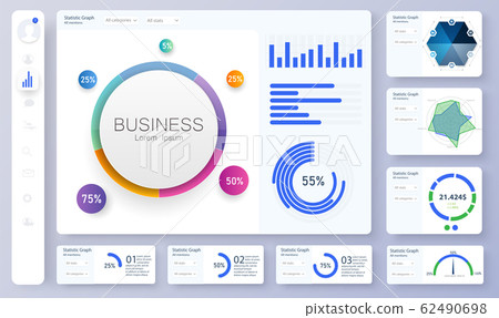 Dashboard, great design for any site purposes. Informative and simple dashboard. Colorful infographics template for business and other projects. Admin panel interface with color charts. Vector UI Dashboard, great design for any site purposes. Informative and simple dashboard. Colorful infographics template for business and other projects. Admin panel interface with color charts. Vector UI 62490698