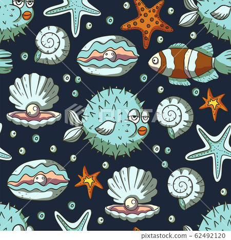 Fish and starfish sea vector pattern. Fish and starfish sea vector pattern. 62492120