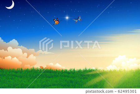 landscape of green lawn on the mountain in the morning 62495301