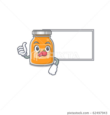 Thumbs up of apple jam cartoon design having a board Thumbs up of apple jam cartoon design having a board 62497943