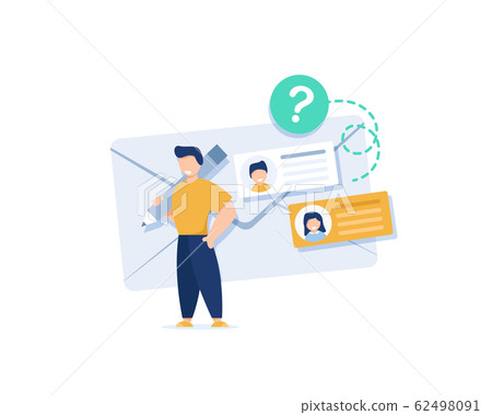 Working process. New email message, mail notification. Social network, chat. Boy reading or write letter Working process. New email message, mail notification. Social network, chat. Boy reading or write letter 62498091