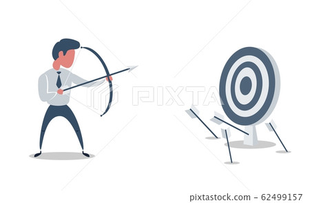 Blindfold businessman shooting arrow Blindfold businessman shooting arrow 62499157