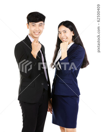 Portrait of asian Man and woman standing on white 62500409
