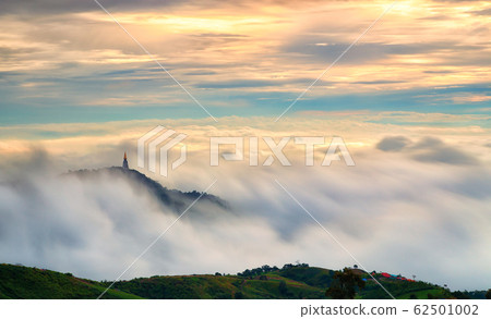 Viewpoint,mountain,mist at sunrise time in Phu Thap Boek with a pagoda temple in Phu Thap Boek ,Phetchabun,Thailand Viewpoint,mountain,mist at sunrise time in Phu Thap Boek with a pagoda temple in Phu Thap Boek ,Phetchabun,Thailand 62501002