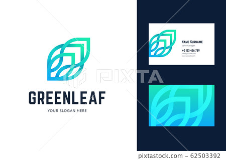 Logo and business card template with green leaf...-插圖素材 [62503392 ...