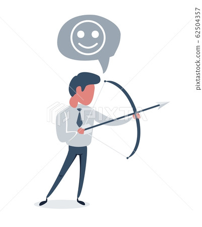 Businessman with bow and arrow. Male Arche holding bow and arrow