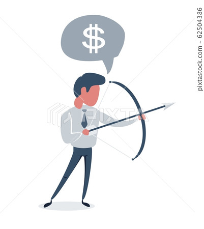 Successful businessman aiming target with bow and arrow. Successful businessman aiming target with bow and arrow. 62504386
