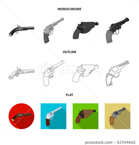 Isolated object of revolver and pistol sign. Collection of revolver and trigger stock symbol for web. 62504682