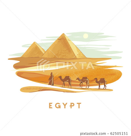 Colorful hand-drawn vector illustrations of the pyramid of Giza, Sphinx, Egypt hand-drawn in a white 62505151
