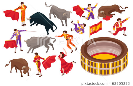 Isometric Bullfight Icon Set 62505253