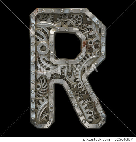 Mechanical alphabet made from rivet metal with... - Stock Illustration ...