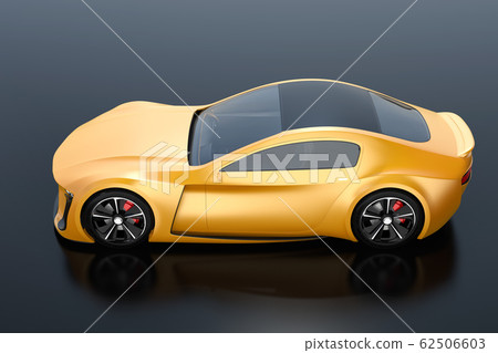 Metallic yellow electric sports coupe on black background 62506603
