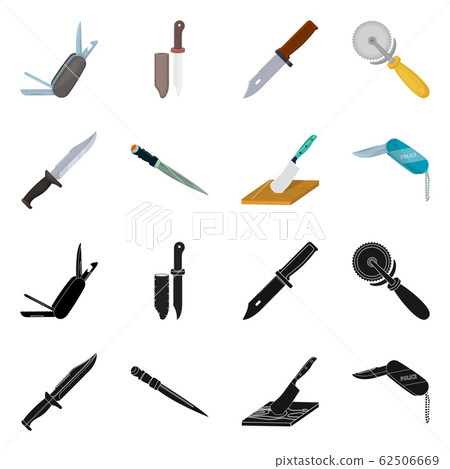 Vector illustration of knife and cut sign. Collection of knife and flat stock vector illustration. 62506669