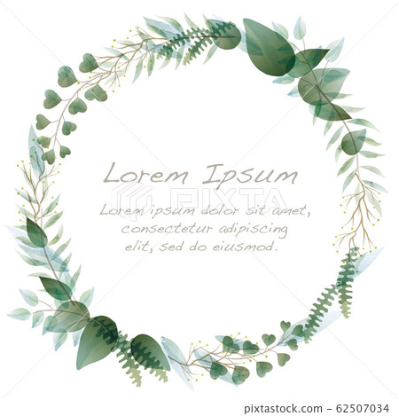 水彩風格藍色植物圓框圖 插圖素材 圖庫
