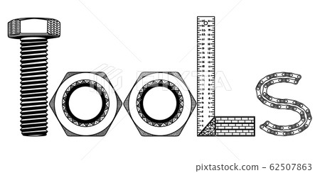 tools, t,o,l,s, letters in zenart style, bolt, tools, t,o,l,s, letters in zenart style, bolt, 62507863