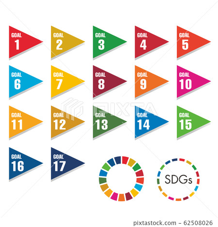 使用SDG 17個目標中每個目標的顏色的圖像圖標 62508026