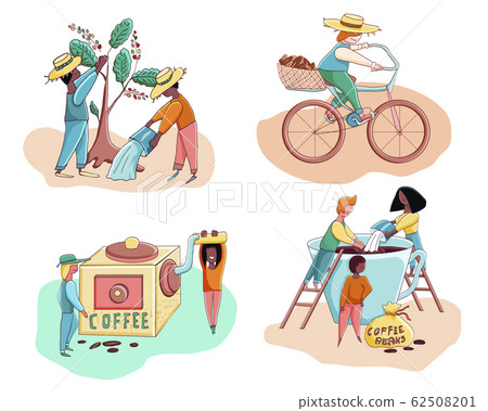 Little funny stylized characters making coffee, Little funny stylized characters making coffee, 62508201