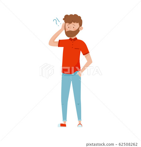 Young Bearded Man Standing with Thoughtful Expression on His Face and Question Mark Vector Illustration Young Bearded Man Standing with Thoughtful Expression on His Face and Question Mark Vector Illustration 62508262