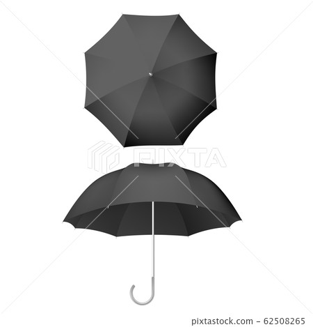 Black umbrella and parasols realistic isolated on white. Design template of opened parasols for mock-up. EPS 10 Black umbrella and parasols realistic isolated on white. Design template of opened parasols for mock-up. EPS 10 62508265