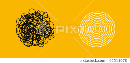Tangle and untangle, psychotherapy and psychology concept. Tangled vector line illustration. Doodle. Abstract change graphic. Problems solution creative design concept 62511078