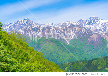 Northern Alps in early summer seen from Shirasawa Pass [Nagano Prefecture] 62511322