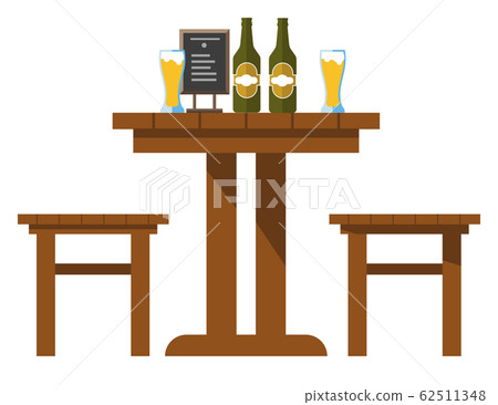 Pub or bar table with beer and chairs isolated icon Pub or bar table with beer and chairs isolated icon 62511348