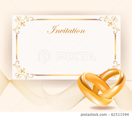 Wedding invitation width golden rings in retro 62511594