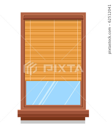 Curtain or bamboo blinder on wooden window, isolated icon 62512041